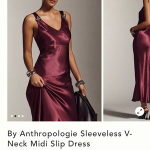 By Anthropologie Fuchsia Satin Midi/Maxi Slip Dress
